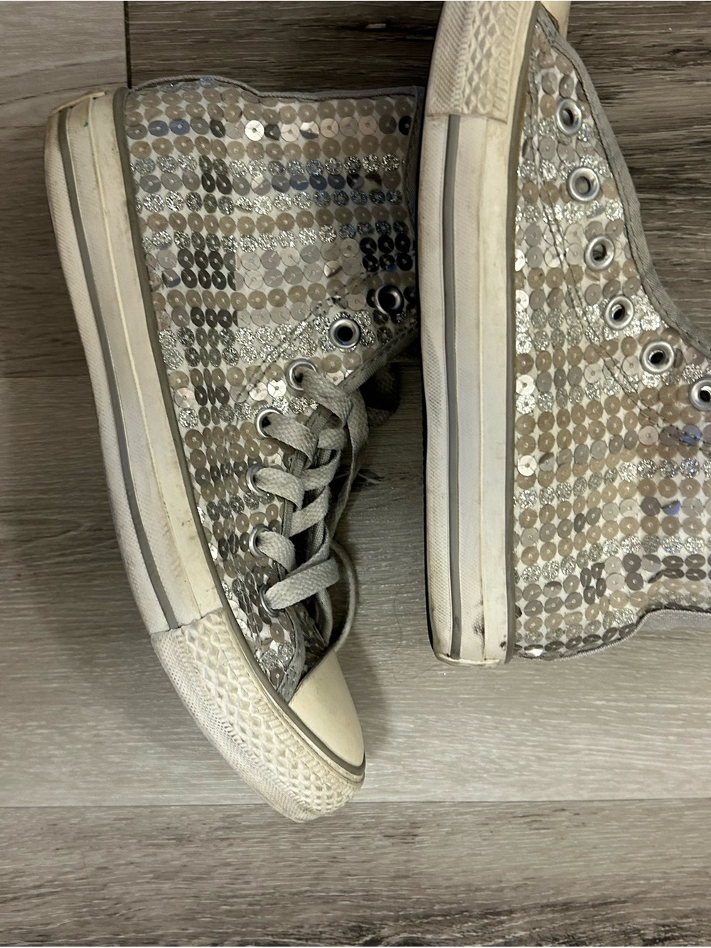 Converse Women's High Top Sneakers - Silver Sequin - Picture 3 of 4